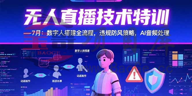 无人直播技术特训-7月：数字人搭建全流程，违规防风策略，AI音频处理宝哥轻创业_网络项目库_分享创业资讯_最新网创免费网络项目资源宝哥网创资源项目库