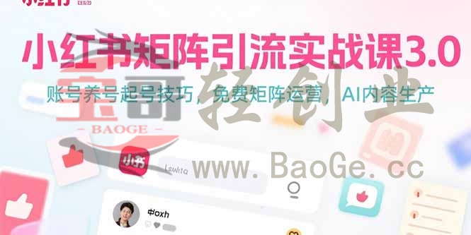 小红书矩阵引流实战课3.0：账号养号起号技巧，免裴矩阵运营，AI内容生产宝哥轻创业_网络项目库_分享创业资讯_最新网创免费网络项目资源宝哥网创资源项目库
