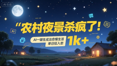 农村夜景杀疯了！AI一键生成治愈系慢生活，单日狂入1k+宝哥轻创业_网络项目库_分享创业资讯_最新网创免费网络项目资源宝哥网创资源项目库